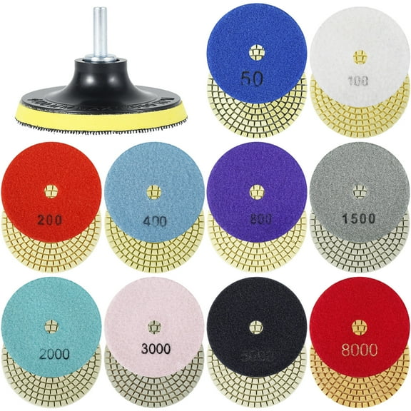12Pcs Diamond Polishing Pads 4 Inch 50-8000 Grit Diamond Buffing Pads Wet Dry Quick Change Polishing Pad Polishing Accessories for Granite Marble Stone Tile Glass