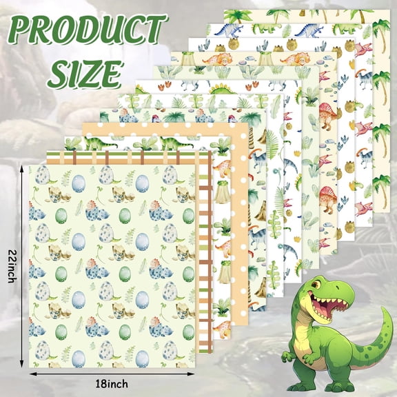 12Pcs Dinosaur Cotton Fabric Bundles Watercolor Tropical Fat Quarters DIY Sewing Craft Supplies 18x22 Inch
