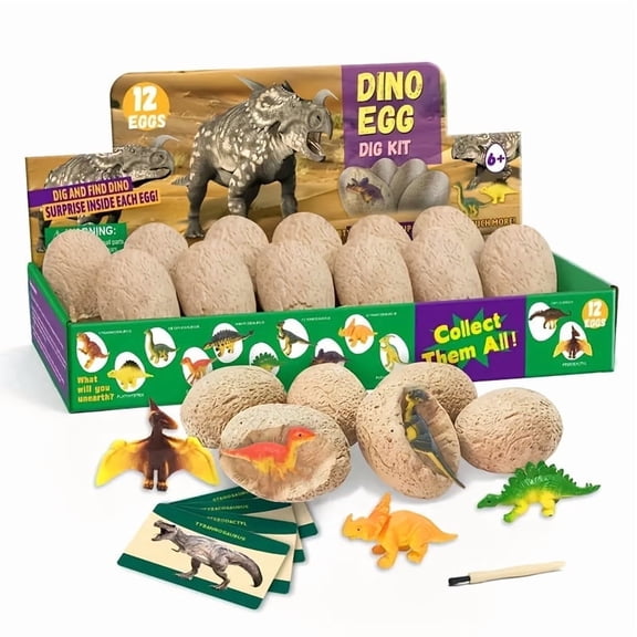 12Pcs Dinosaur Eggs Dig Kit - Stem Toys Excavation Set with Mini Dinosaur Figures, Ideal for Easter Basket Fillers and Science Kit Activities Party Favors