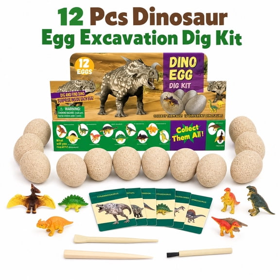 12Pcs Dinosaur Eggs Dig Kit - Stem Toys Excavation Set with Mini Dinosaur Figures, Ideal for Easter Basket Fillers and Science Kit Activities Party Favors