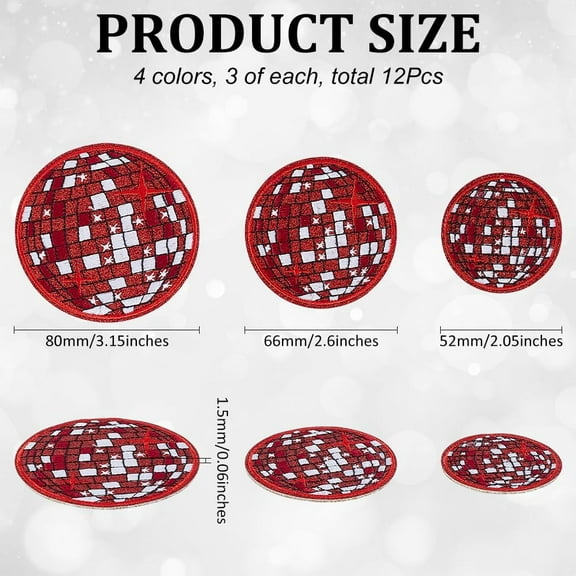 12Pcs Disco Ball Iron on Patch Round Balls Glitter Embroidered Applique Music Disco Party Bling Ball Iron on Patches for DIY Clothes Jacket Jeans Backpack Hats T-Shirts Bags