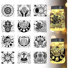 12Pcs Divination Silhouette Jar Cutouts Witchcraft Plastic Silhouette Wall Decals (Not Stickers) Lantern Jar Cutouts Window Lamp Decals Glass Decorations Art Mural Home Decor 1set