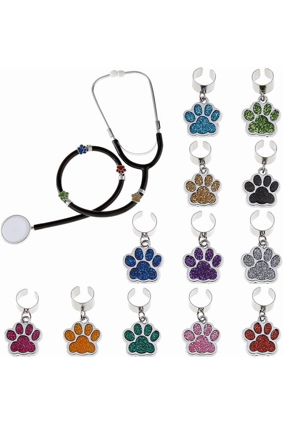 12Pcs Dog Paw Stethoscope Charm Cute Personalized Adjustable Stethoscope Charms Accessories Alloy Enamel Stethoscope Pendant Decorations