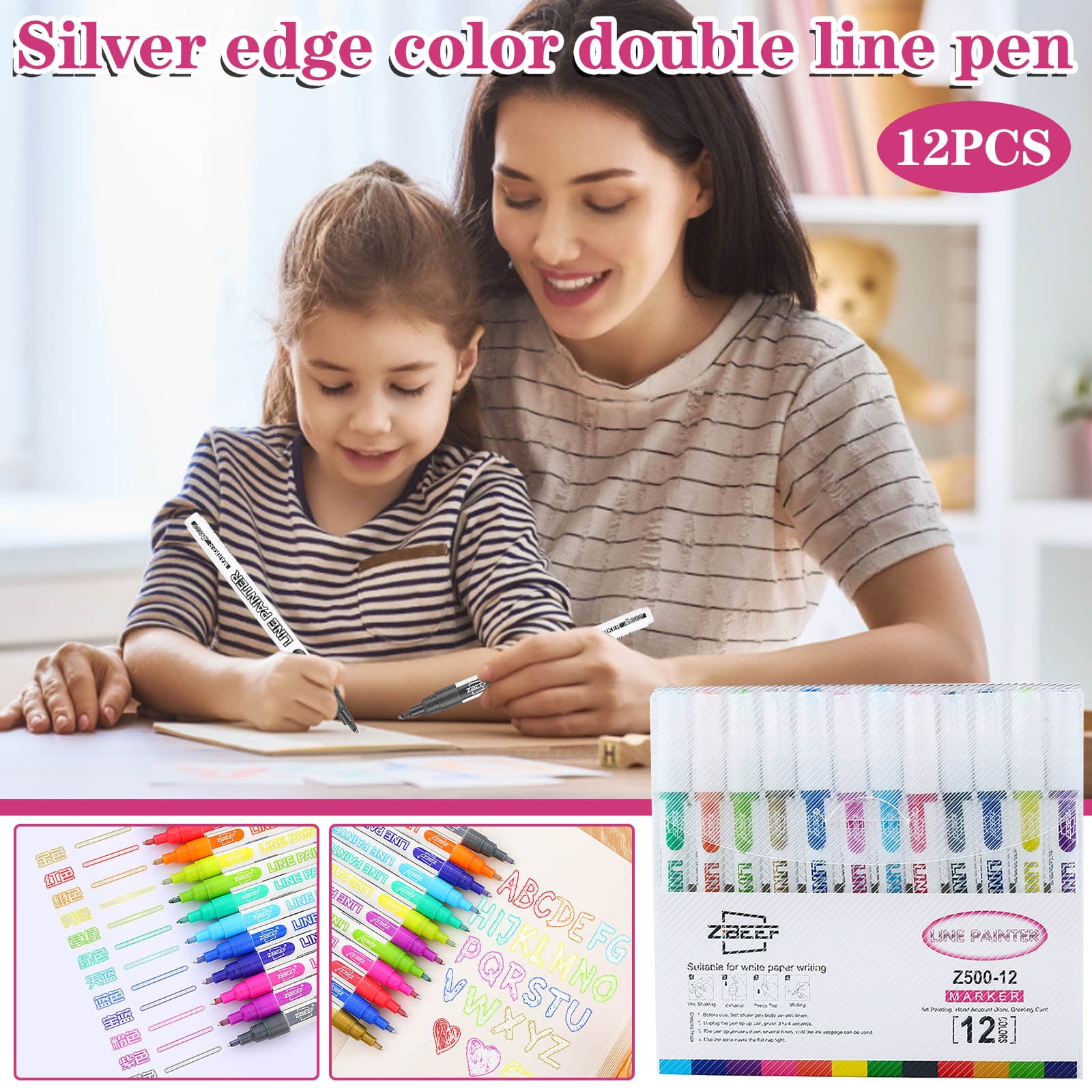 12Pcs Double Line Outline Markers â Outline Pen & Outline Marker, Gel Markers,  Glitter Gel Pens for Professional Looking Valentine's Day DIY Crafts