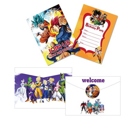 12Pcs Goku Anime Theme Birthday Party Invitation Cards for Kids,12 Stickers & 12 Envelopes.