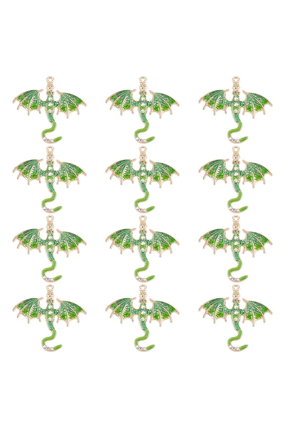 12Pcs Dragon Charm Alloy Enamel Pendants with Rhinestone Flying Dragon Charms Findings