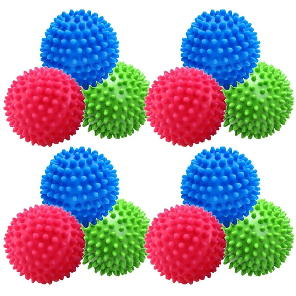 12Pcs Dryer Balls, Reusable Tumble Dryer Laundry Balls for Non-Melt New Softer Material Fitness Massage Ball (Blue, Rose, Green)
