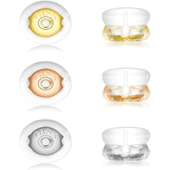 12Pcs Earring Backs,18K Gold Silicone Earring Backs for Studs /Droopy Ears,Locking Secure Earring Backs for Heavy Earring,No-Irritate Hypoallergenice Soft Clear Earring Backs for Adults&Kids