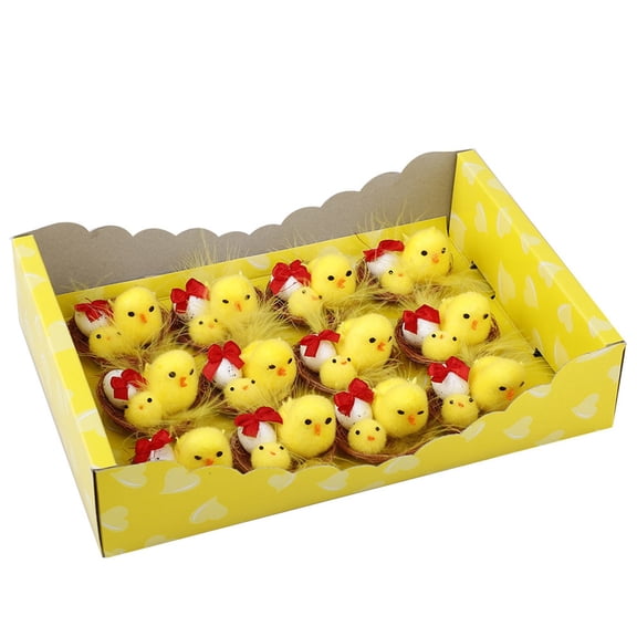 12Pcs Easter Chick Decor - Mini Yellow Fluffy Birds, Spring Craft Festive Decor