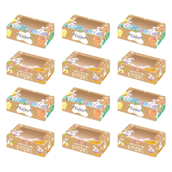 12Pcs Easter Cookie Boxes with Window, Easter Bunny Egg Cookie Gift Cardboard Paper Treat Boxes Cookie Goody Container for Easter Party Supplies (B)