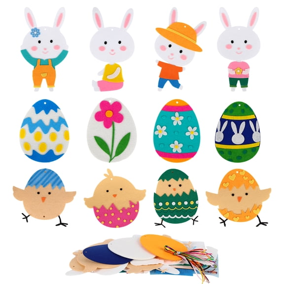 12Pcs Easter Felt Craft Set, Egg Bunny Chick Arts and Crafts Kits, DIY Felt Craft Stickers Set for Kids Easter Decorations Party Favors Supplies