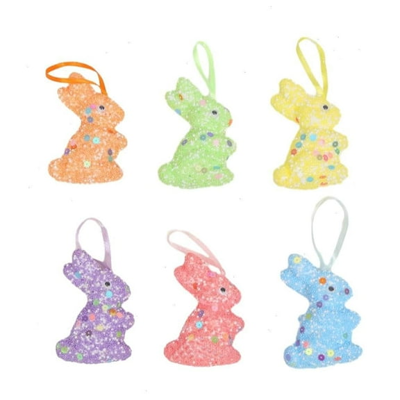 12Pcs Easter Foam Glitter Rabbit Ornaments, Bunny Multicolored Hanging Tree Ornament Easter Bunny Decoration Pendant,Rabbit Decor for Easter Tree Halloween Tree