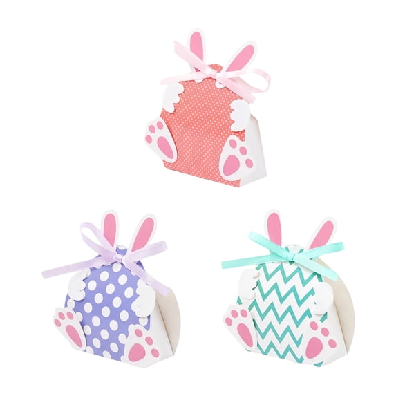 12Pcs Easter Treat Boxes Bunny Favor Boxes with Handle Rabbit Shape Basket Candy Cookies Case for Home Easter Party Favor Decorations Supplies