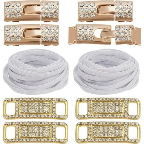 12Pcs Elastic No Tie Shoe Laces with Bling Diamond Charms Elastic Tieless Shoelaces No Tie Shoe Laces for Women's Sneakers GoldenDIY