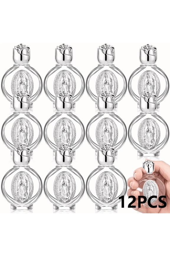 12Pcs Embossed Jesus Holy Water Bottles, 0.5Oz Glass Church Souvenirs With Color-Matching Lids, Portable Reusable Mini Bottles For Baptism Favors, Religious Decor, Birthday Gifts, Sacred Oil Storage