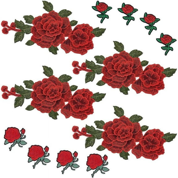 12Pcs Embroidered Patch Flower Rose Applique 3 Styles Sew/Iron On Patches Applique Sewing for Clothes Jeans Jackets Bags DIY Embellishments Decorations Stainless Steel Color