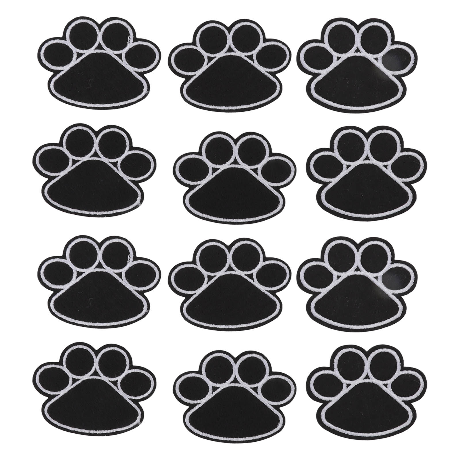 12Pcs Embroidered Patches Cute Black Puppy Paw Shape Easy Ironing ...
