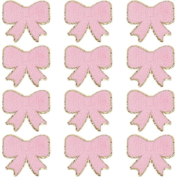 12Pcs Embroidered Patches Pink Chenille Patches Iron on Patches Sew on Decorative Repair Patch Applique for Clothes Hats Backpacks Vests Jacket DIY Crafts Decorations