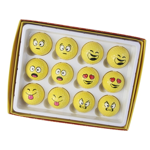 12Pcs Emotion Face Golf Balls Yellow Golf Practice Balls Sports Stress Balls