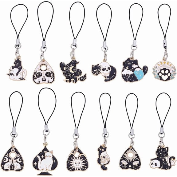 12Pcs Enamel Cat Phone Charms 8.5-9.8cm Cute Animal Phone Charms Aesthetic Cell Phone Pendants Accessories for Phone Bag Keychain Airpods Camera Wallet Decor 1set