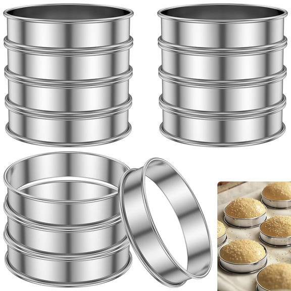 12Pcs English Muffin Rings 304 Stainless Steel Crumpet Rings Nonstick Tart Rings Double Rolled Muffin Tart Rings Crumpet Ring Molds Pastry Ring Molds Muffin Rings for Home Baking Eggs Pancakes