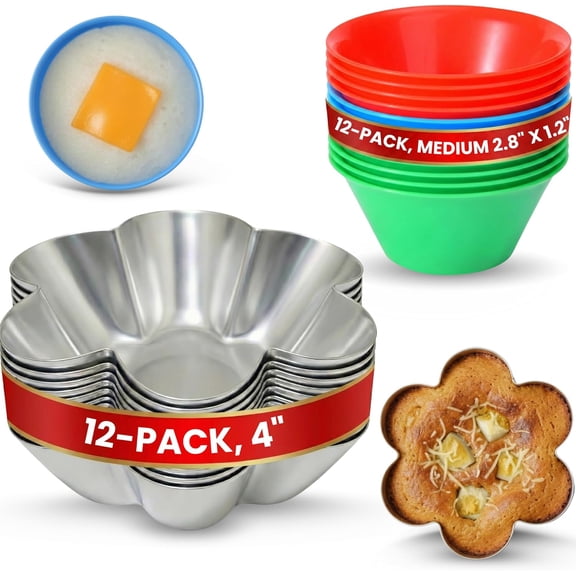 12Pcs Ensaymada Molder Filipino 4 with 12 Pcs Puto Molder Filipino 2.8" x 1.2" - Perfect also as Bibingka Molder Filipino, Kutsinta Molder, Puto Mold Cups