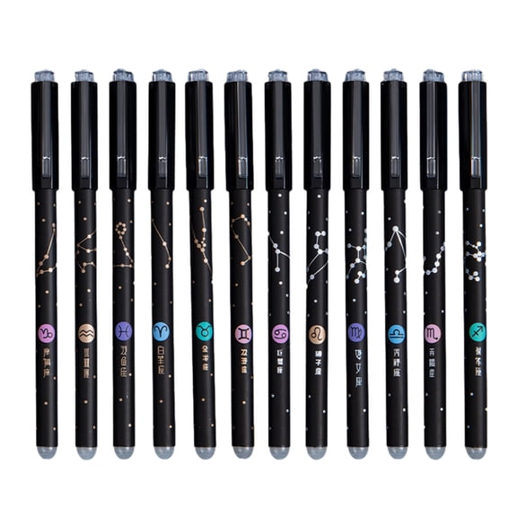12Pcs Erasable Gel Pens Cartoon Gel Inks Pen 0.5mm Needle Tip Blue/Black Inks Refillable Gel Inks Pen