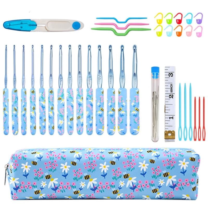 12Pcs Ergonomic Soft Grip Crochet Hook 2.0mm-8.0mm Aluminum Crochet Hook Needle