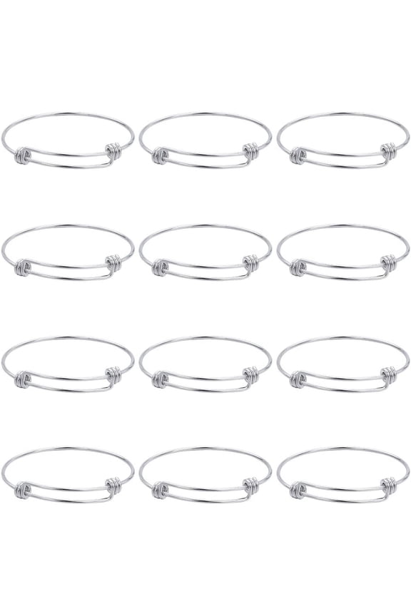 12Pcs Expandable Wire Bangle Wire Bangles Bracelet Stainless Steel Adjustable Silver Blank Metal Stackable Bracelets Cuff Bulk for Jewelry Making 2.2 Inches DIY