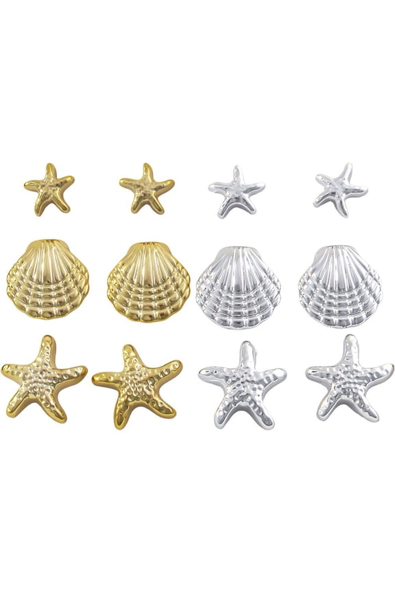 12Pcs Exquisite Starfish Shell Stud Earrings Set, Fashionable Marine Element Jewelry Beach Party Ocean Jewelry Accessories for Women Summer Beach