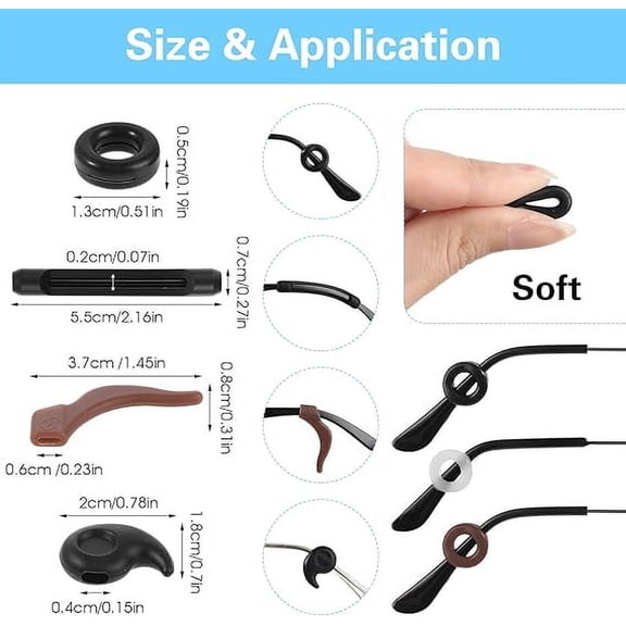 12Pcs Eyeglasses Retainers ,Soft Silicone Glasses ,Temple Anti-Slip Comfortable Elastic Eyewear Temple Sleeve