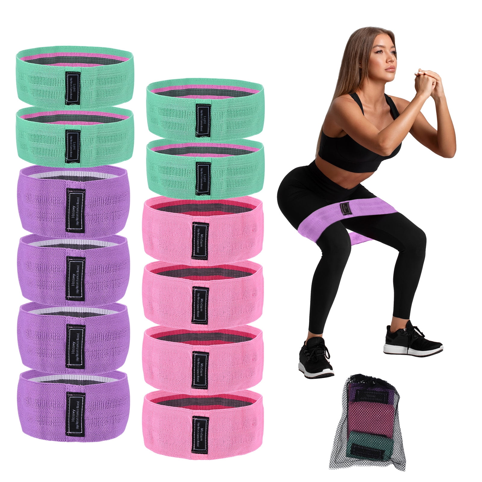 Uxcell 12Pcs Fabric Resistance Bands Booty Workout Bands Exercise Fitness Elastic Band for Women Men 3-Level (S/M/L)