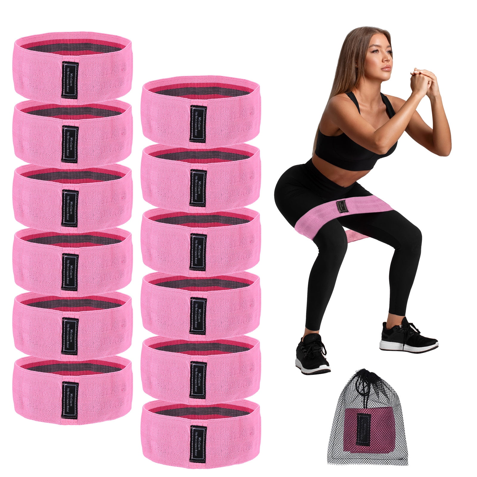 12Pcs Fabric Resistance Bands Booty Workout Bands Exercise Fitness Elastic Band for Women Men, Pink