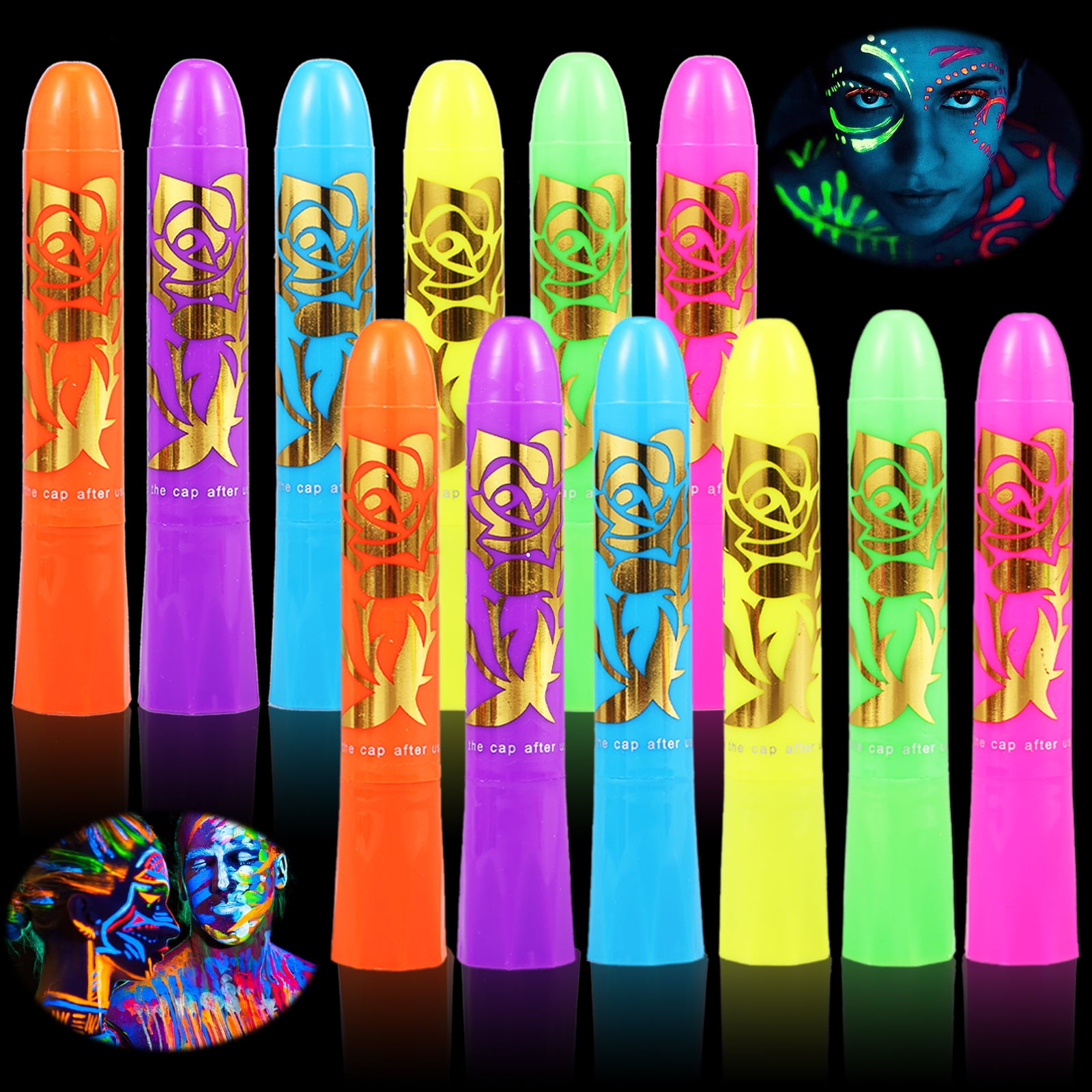 12Pcs Face Paint Crayons Set Safe NonToxic Glow In Dark Face Body