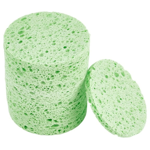 12Pcs Facial Cleansing Sponge Reusable Make-Up Remover Sponges Flat Round Face Washing Sponges Light Green Make Up Sponges for Foundation Daily Cleansing Gentle Exfoliating Makeup Removal