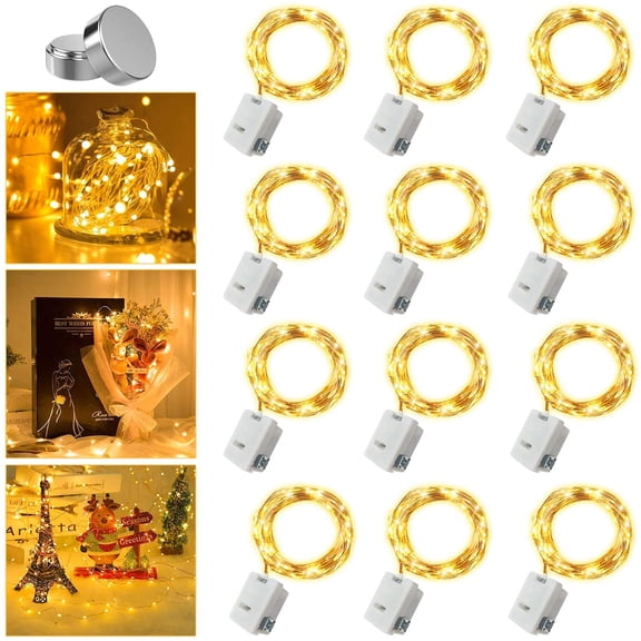 12Pcs Fairy Lights Battery Operated, 3 Speed Modes Mini String Lights, Waterproof Twinkle Firefly Lights for Christmas Decoration