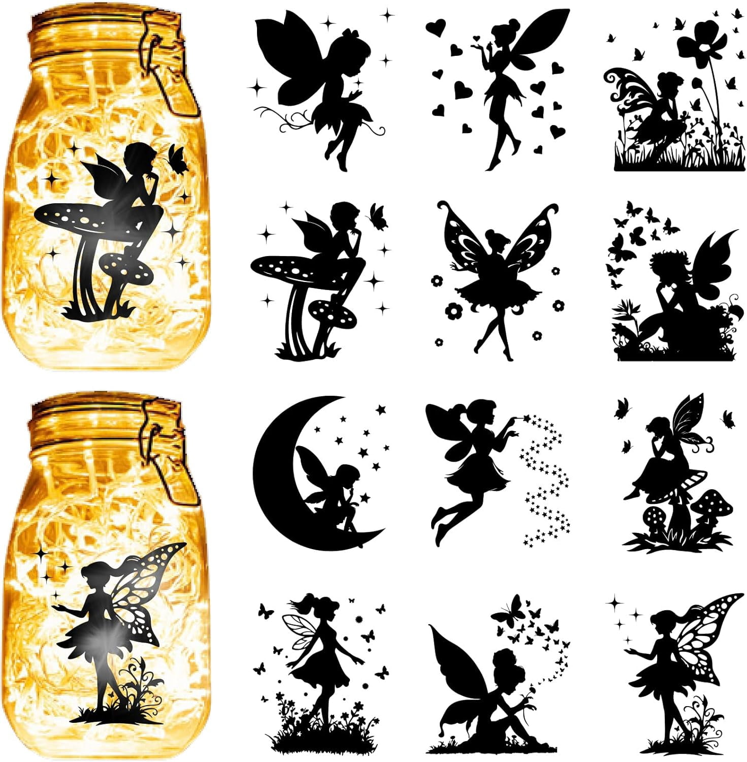 12Pcs Fairy Silhouettes Mason Jar Decor PVC Laser Die Cut Scrapbook ...