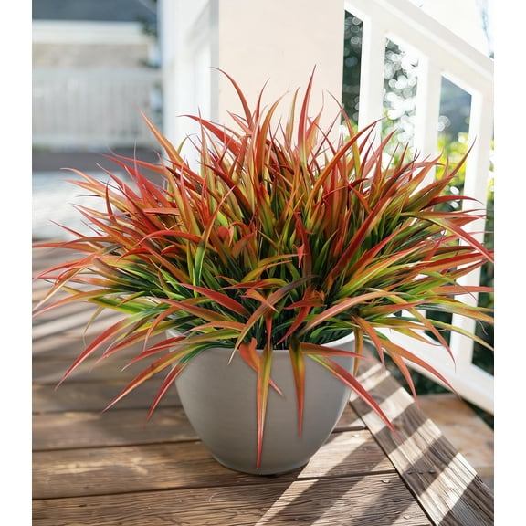 12Pcs Fake Plants Outdoor Artificial Plastic Grass Spring Decoration Faux Greenery Stems Bushes Outside Fake Plants for Planters Patio Porch Window Box Pathway Garden Home Decor
