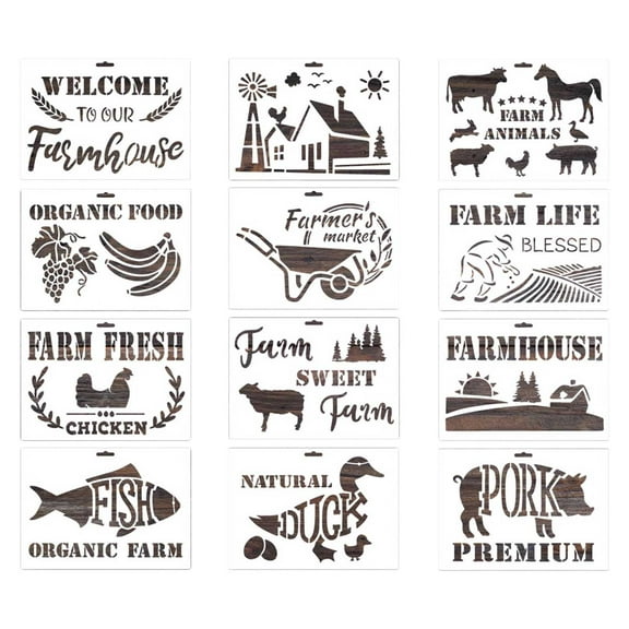12Pcs Farmhouse Kitchen Stencils Embossing Template Painting Repeatedly Home Wall Decorative for Handmade Lover
