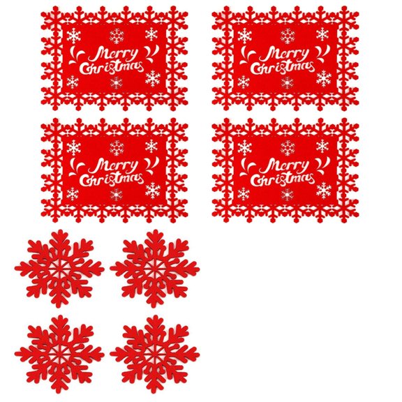 12Pcs Festival Felt Table Mats Heat Resistant Placemats for Christmas Dining Elegant Snowflake Shaped Tableware Mats