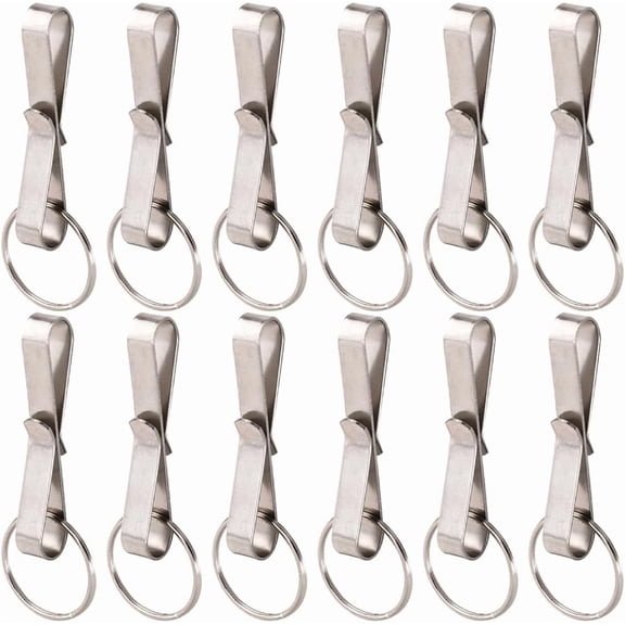 12Pcs Fish Hook Keychain Clip Keychain Belt Clip Stainless Steel Rectangle Silver U Shaped Security Key Chain Loop Key Ring Pocket Belt Clips Holder for Keychains Wallet DIY Making Accessory for DIY