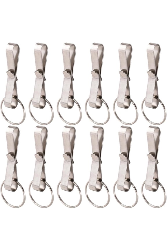 12Pcs Fish Hook Keychain Clip Keychain Belt Clip Stainless Steel Rectangle Silver U Shaped Security Key Chain Loop Key Ring Pocket Belt Clips Holder Wallet DIY Making Accessory Stainless Steel Color