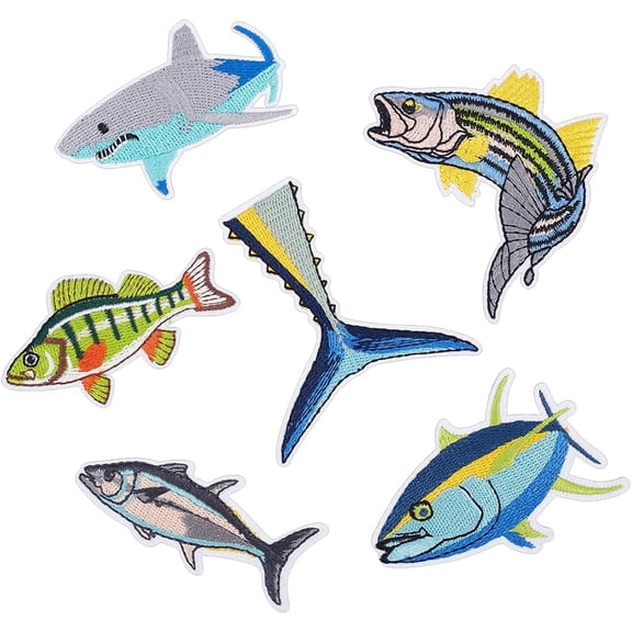 12Pcs Fish Iron on Patches 6 Styles Ocean Animals Embroidery Sew On Patches Tuna Embroidered Costume Accessories