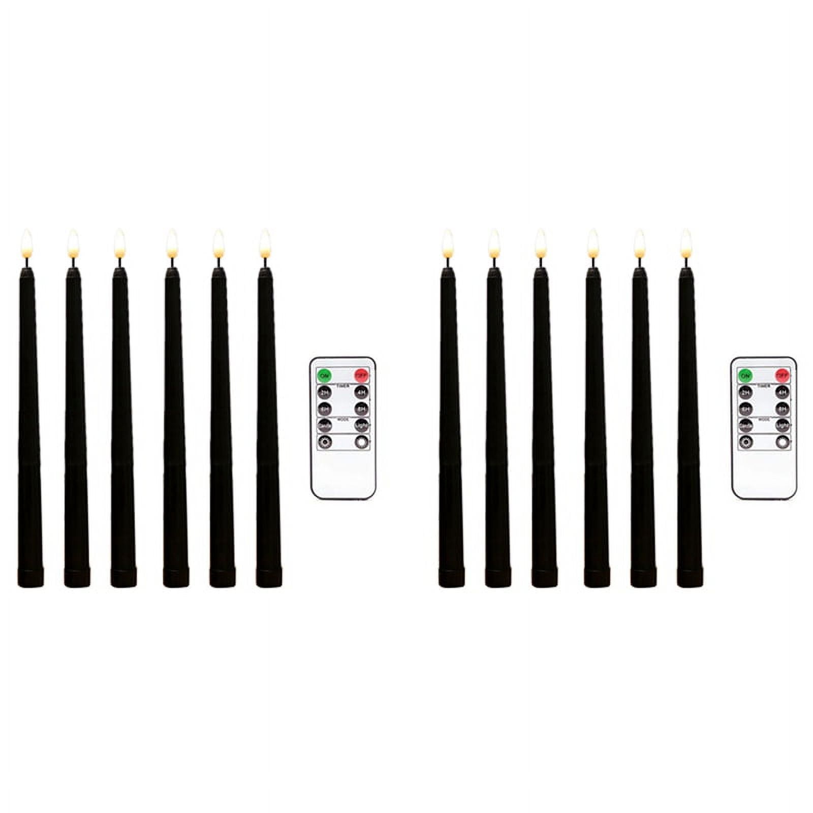 12Pcs Flameless Black Taper Candles Flickering with 10Key Remote Timer