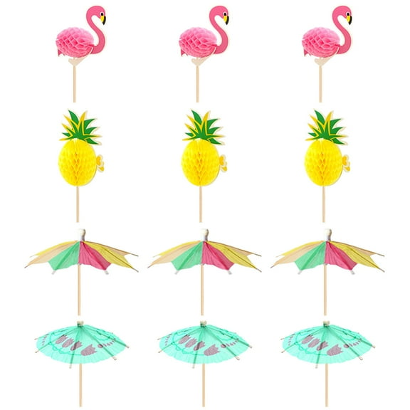 ADDHAT Flamingo Pineapple Cupcake Toppers Cocktail Picks Decorative Synthetic Material for