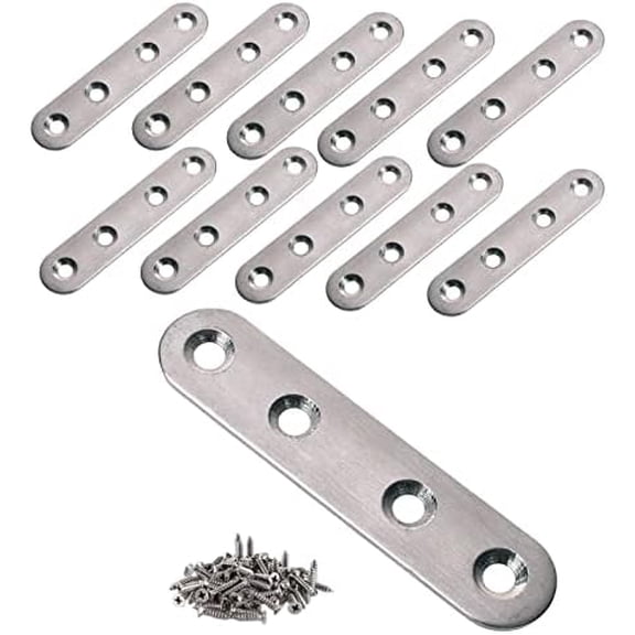 12Pcs Flat Straight Brace Brackets with Screws 3 Inch Stainless Steel Mending Plates for Wood Fixing Connector Straight Repair Fixing Brackets Heavy Duty