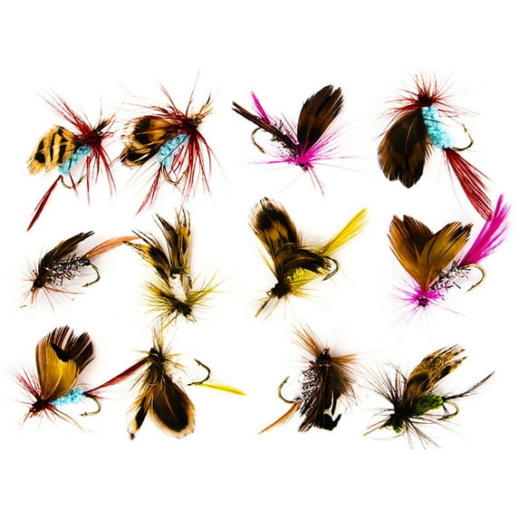 12Pcs Flies Fly Fishing Lures Feathers Insects Bionic Bait Fishhook Fish Tackle for Freshwater Saltwater