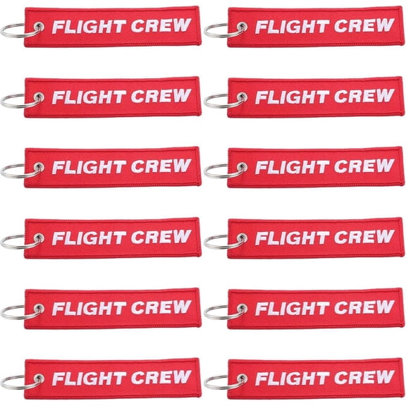 12Pcs Flight Key Chain Airplane Travel Tags Red Flight Crew Personalized Embroidery Rectangle Polyester Customized Iron Rings Keychains Accessories for Car Spot Travel Bags Luggage Suitcase diy