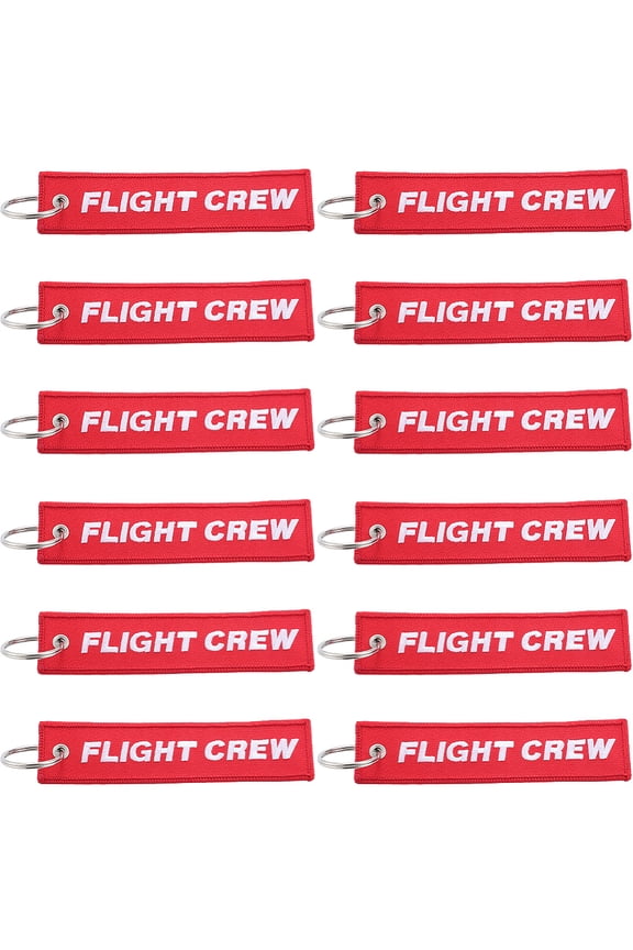 12Pcs Flight Key Chain Airplane Travel Tags Red Flight Crew Personalized Embroidery Rectangle Polyester Customized Iron
