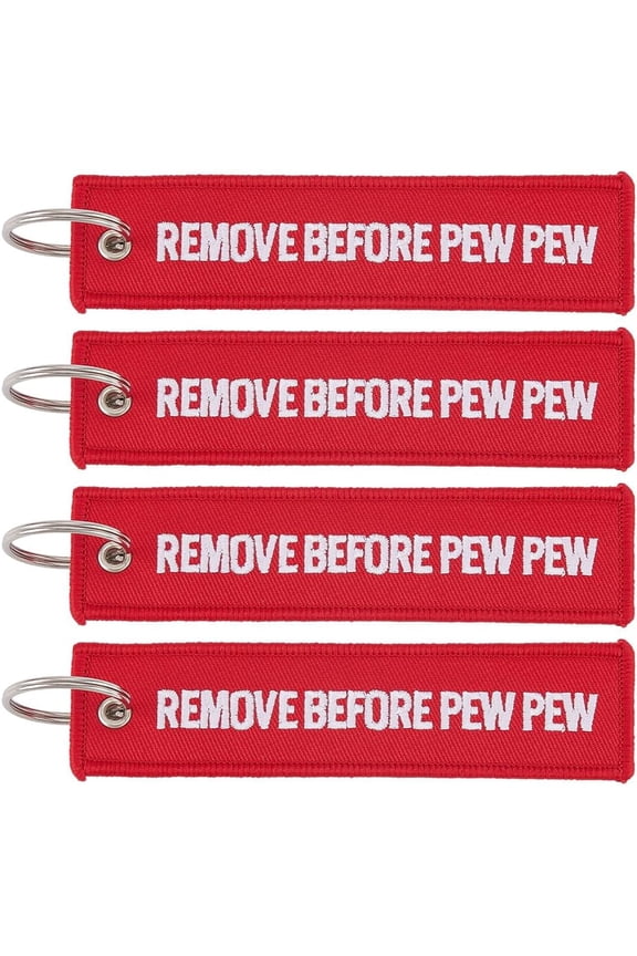 12Pcs Flight Key Chain Pilot Keychains Red Remove Before Pew Pew Rectangle Polyster Embroidery Personalized Key Rings